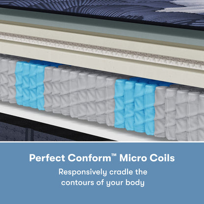 Inside look of a Perfect Sleeper X Hybrid Prescot Medium Firm Mattress showing mico coils || feel: Medium Firm || level: Level 2