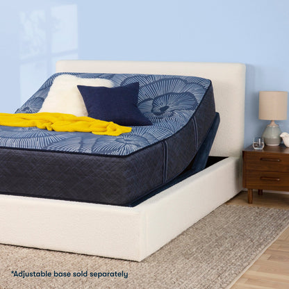 Serta Perfect Sleeper hybrid mattress with adjustable base on beige bed