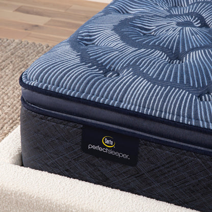 Corner detail of a Serta Perfect Sleeper plush pillow top mattress||feel: plush pillow top||level: ultimate