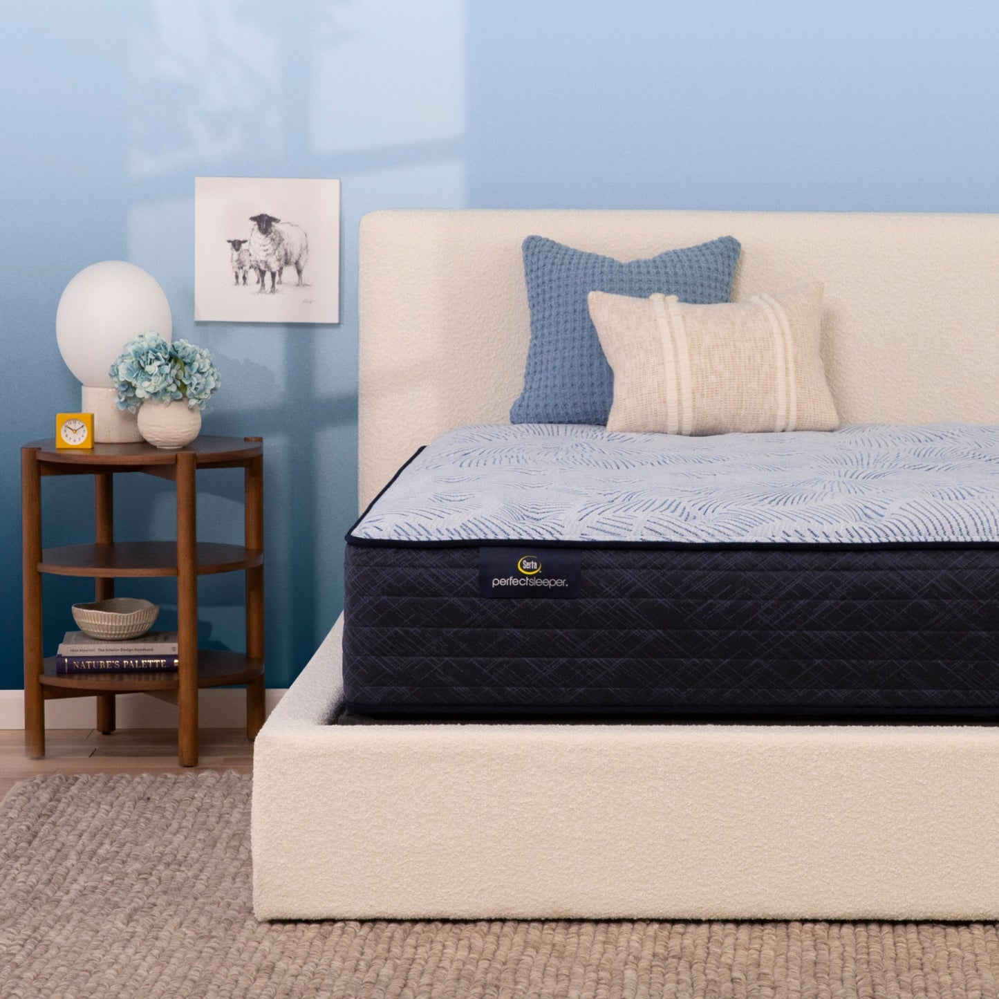 Serta Perfect Sleeper plush mattress in bedroom on beige bed||feel: plush||level: enhanced