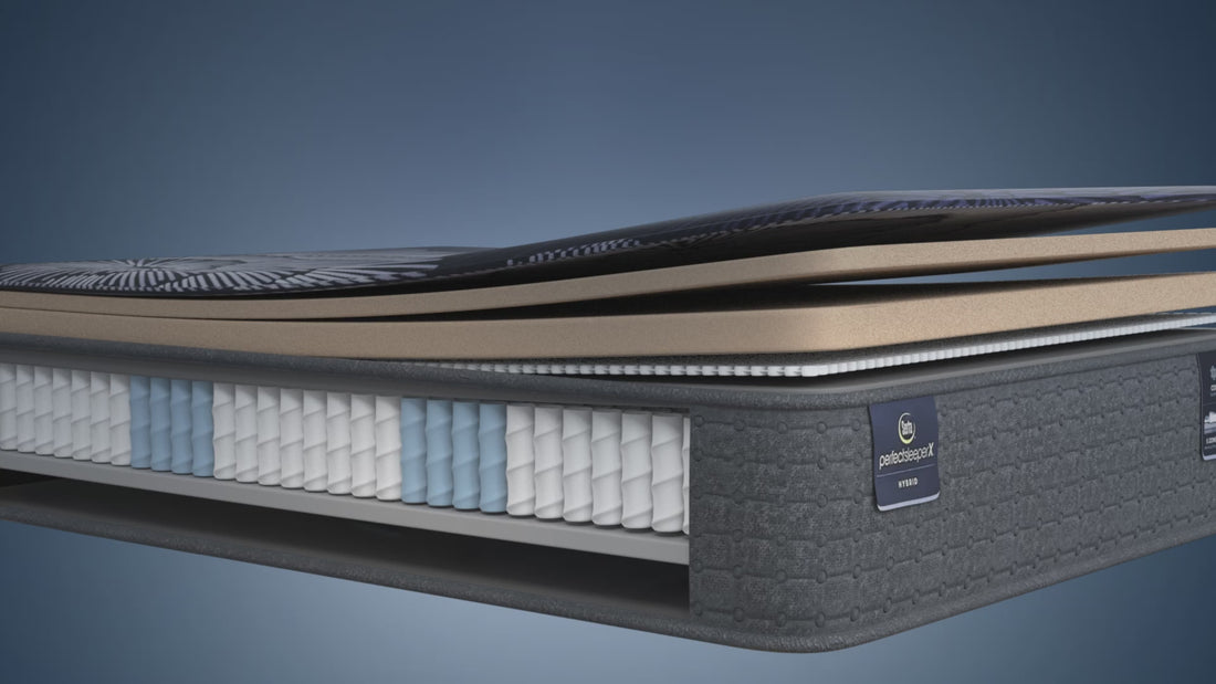 Serta mattress hero video featuring a close-up of plush layers, zoned support, and a sleek design, highlighting comfort and durability.