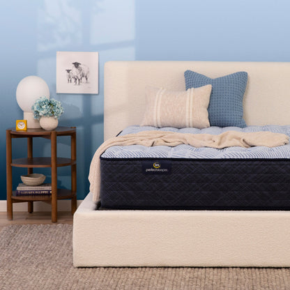 Serta Perfect Sleeper medium mattress in bedroom on beige bed||feel: medium||level: enhanced